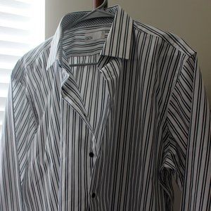 New Nordstrom white blue grey pinstripe 17.5/34-35